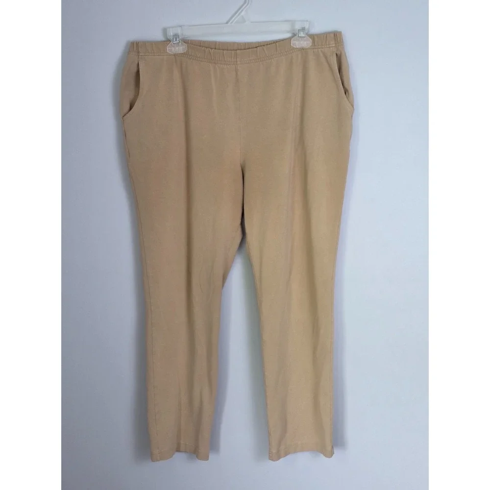 L.L. Bean Women's Jersey Pants Size L Beige Tan Perfect Fit Straight Pull-On